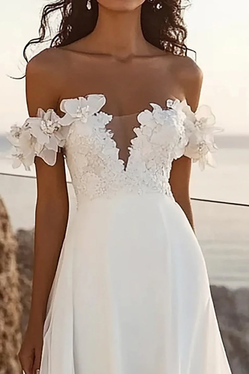 Ivory Chiffon Sweep Train A Line Long Full Of Charm Wedding Dress