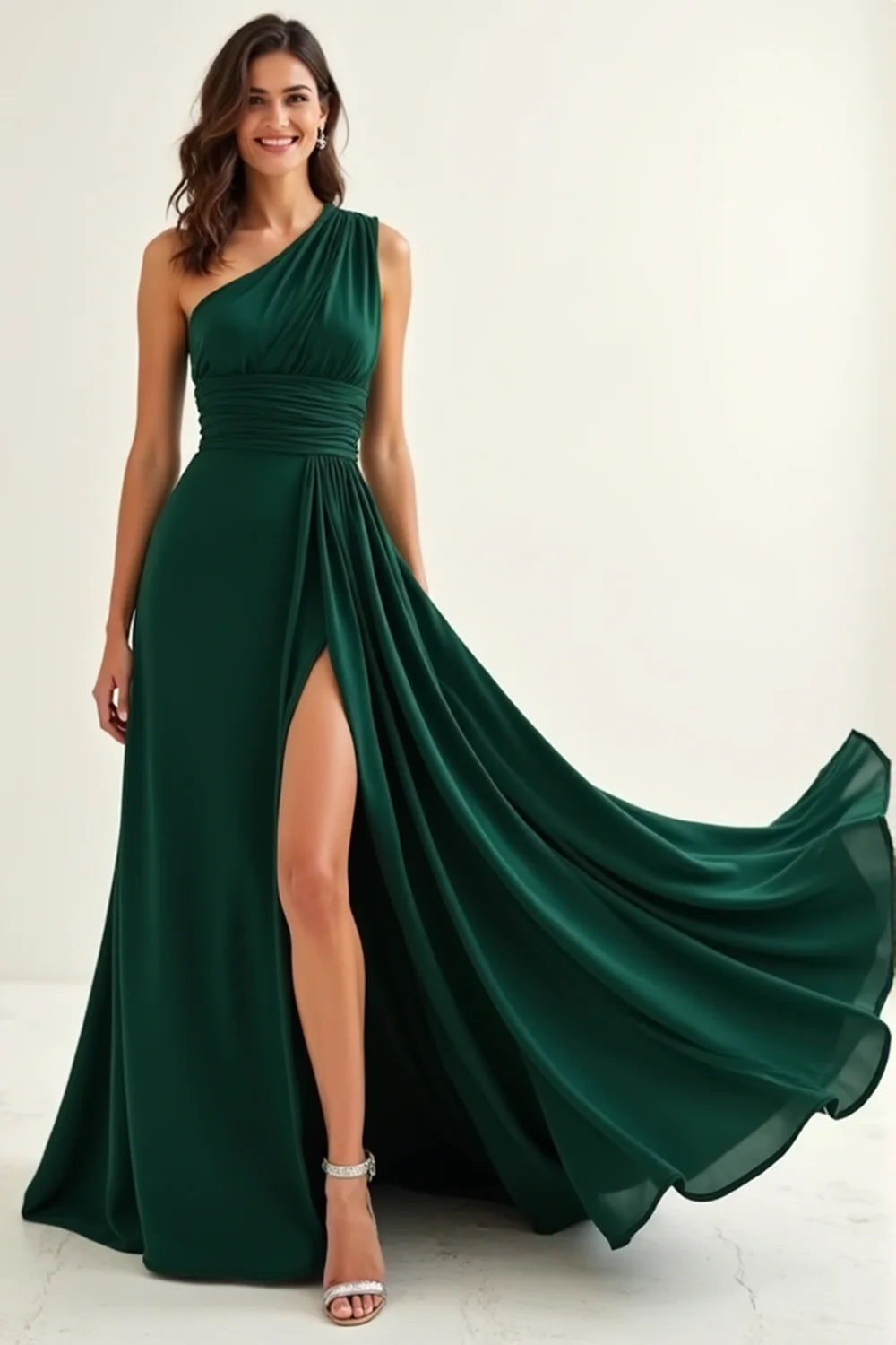 Ruched Boho Dark Green Long Full Of Charm Evening Dresses
