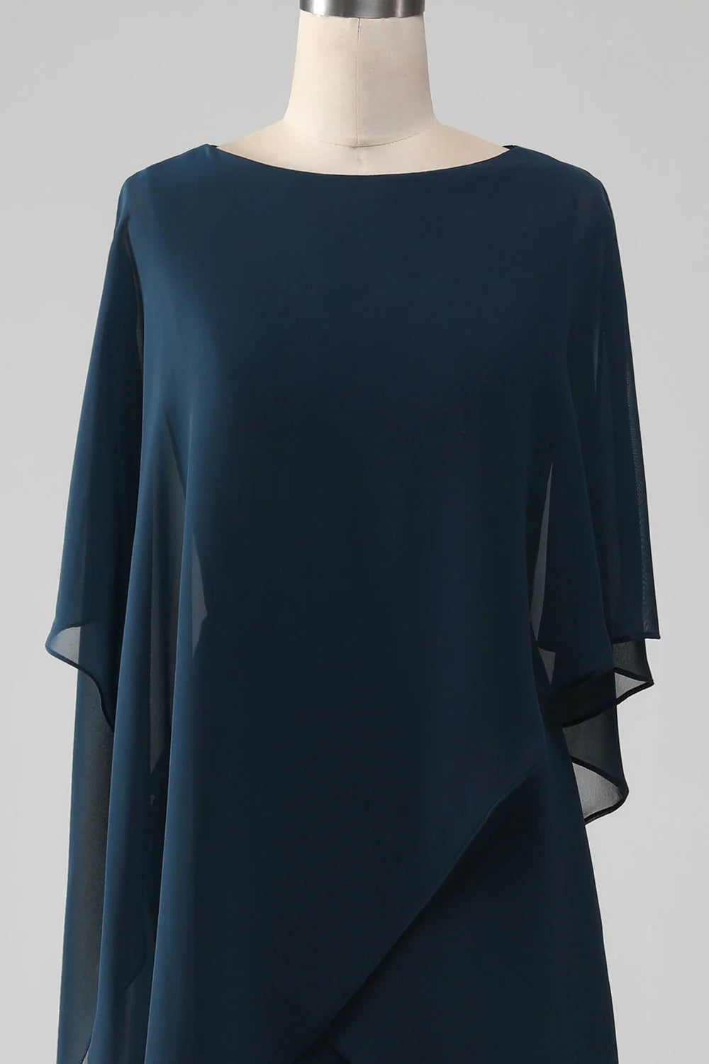Navy Chiffon A-line Scoop Neckline Mother of the Bride Dress