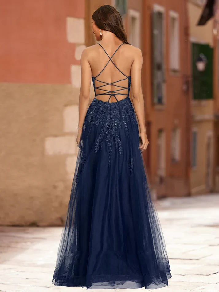 Princess Scoop Sleeveless Applique   Retract Your Waist  Prom Dresses