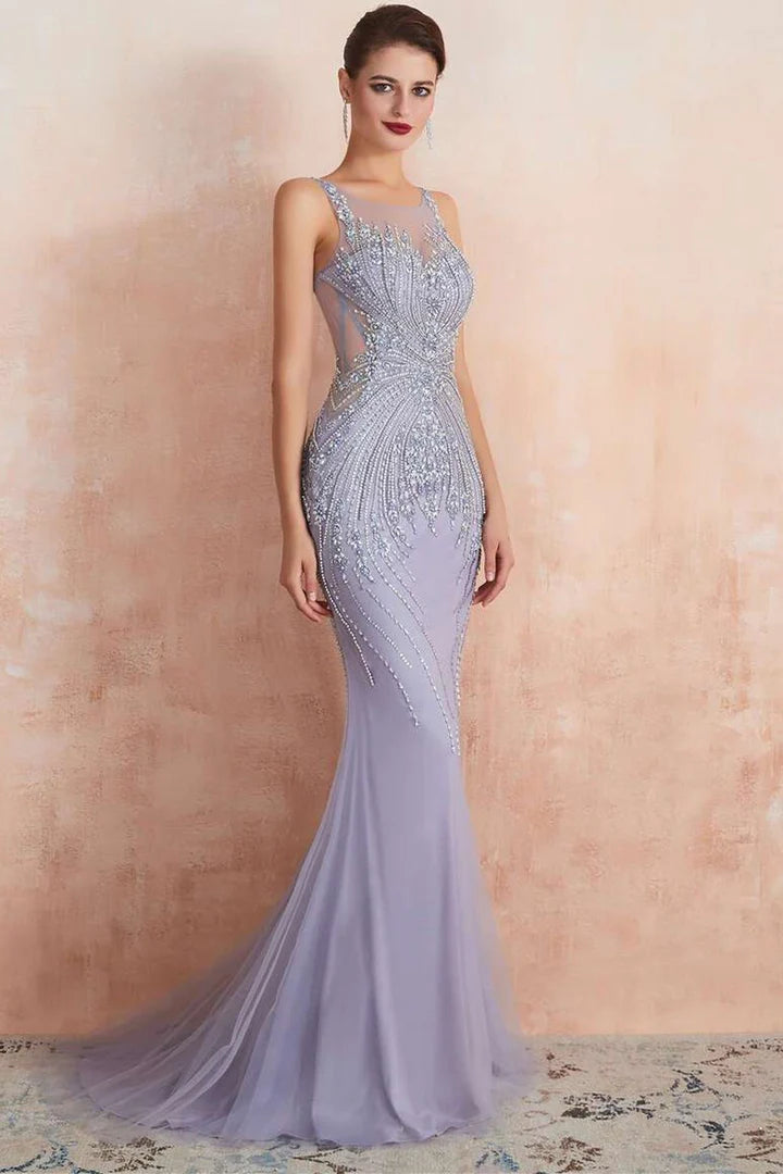 Lavender Round-Neck Sleeveless Full Of Charm Prom Dresses