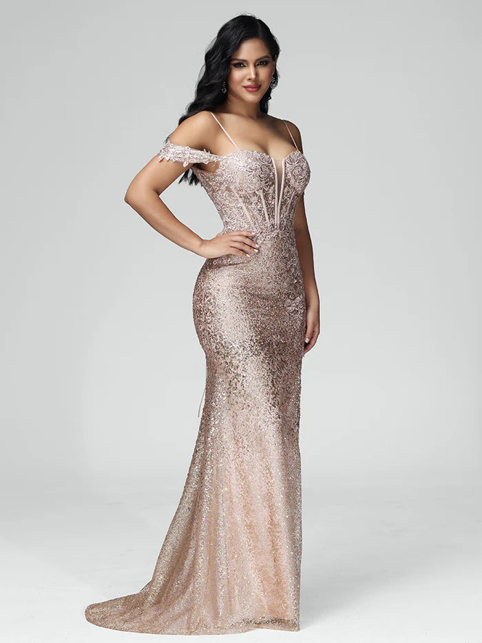 Off Shoulder Sequins Lace Up Unique Design Full Of Charm Prom Dress