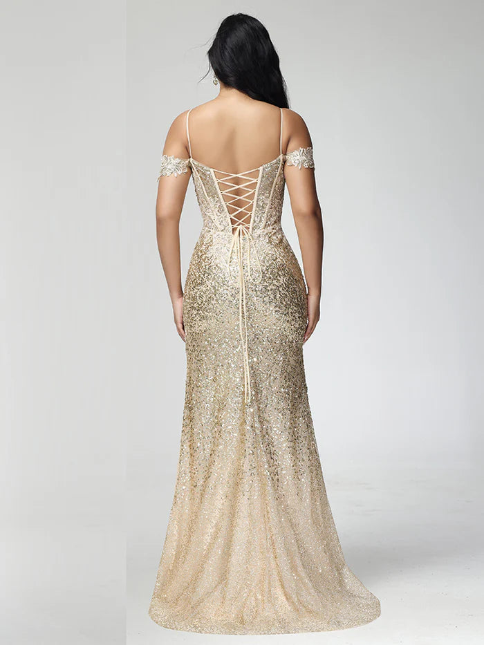 Off Shoulder Sequins Unique Design Full Of Charm Party Dresses