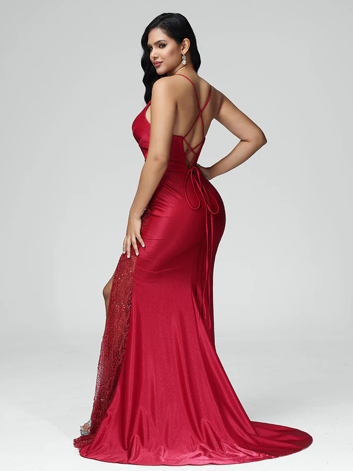 V Neck Spaghetti Straps Mermaid Exquisite Tailoring Prom Dress