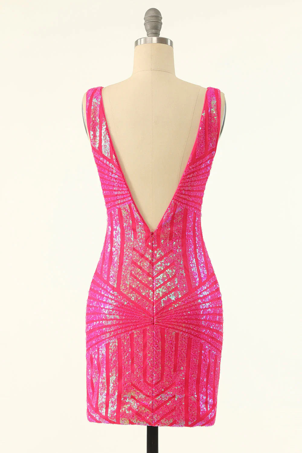 Sheath Sparkles V Neck Hot Pink Sequins Short Homecoming Dress