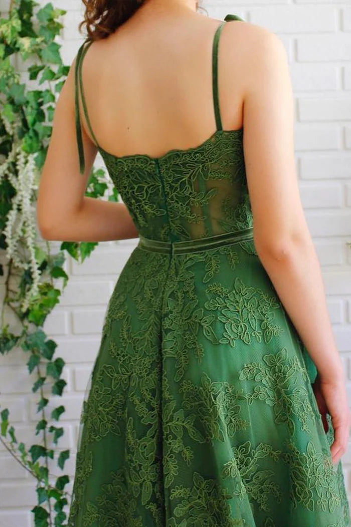 Green Lace Long Formal Unique Design Full Of Charm Prom Dresses