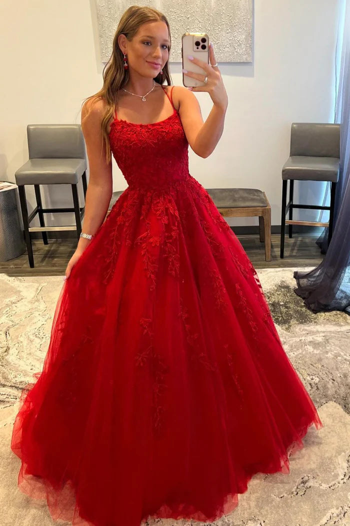 Red Tulle Long Unique Design Full Of Charm Prom Dresses