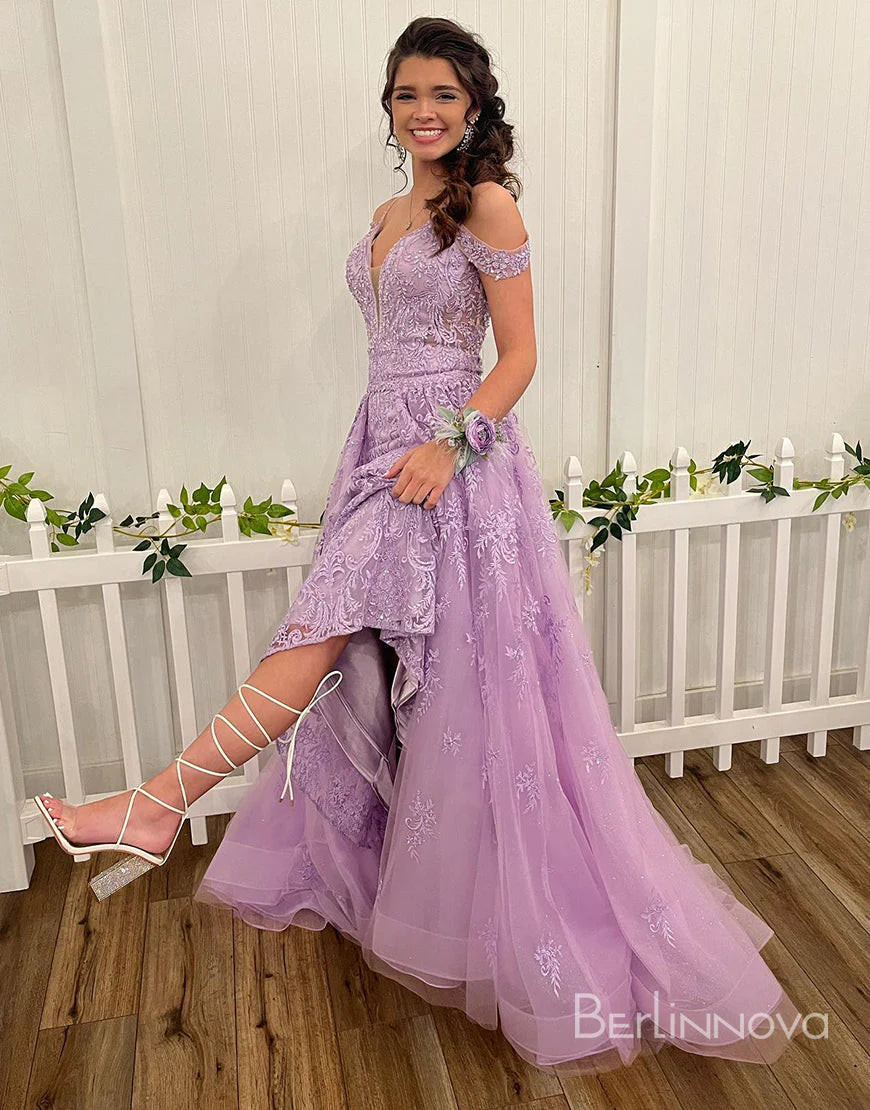 V neck Off-the-Shoulder Backless Full Of Charm Prom Dress