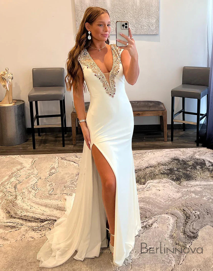 Deep V Neck Ruby Chiffon Long Retract Your Waist Prom Dress