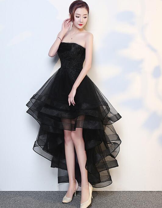 Black High Low Tulle and Applique Fashion Prom Dresses