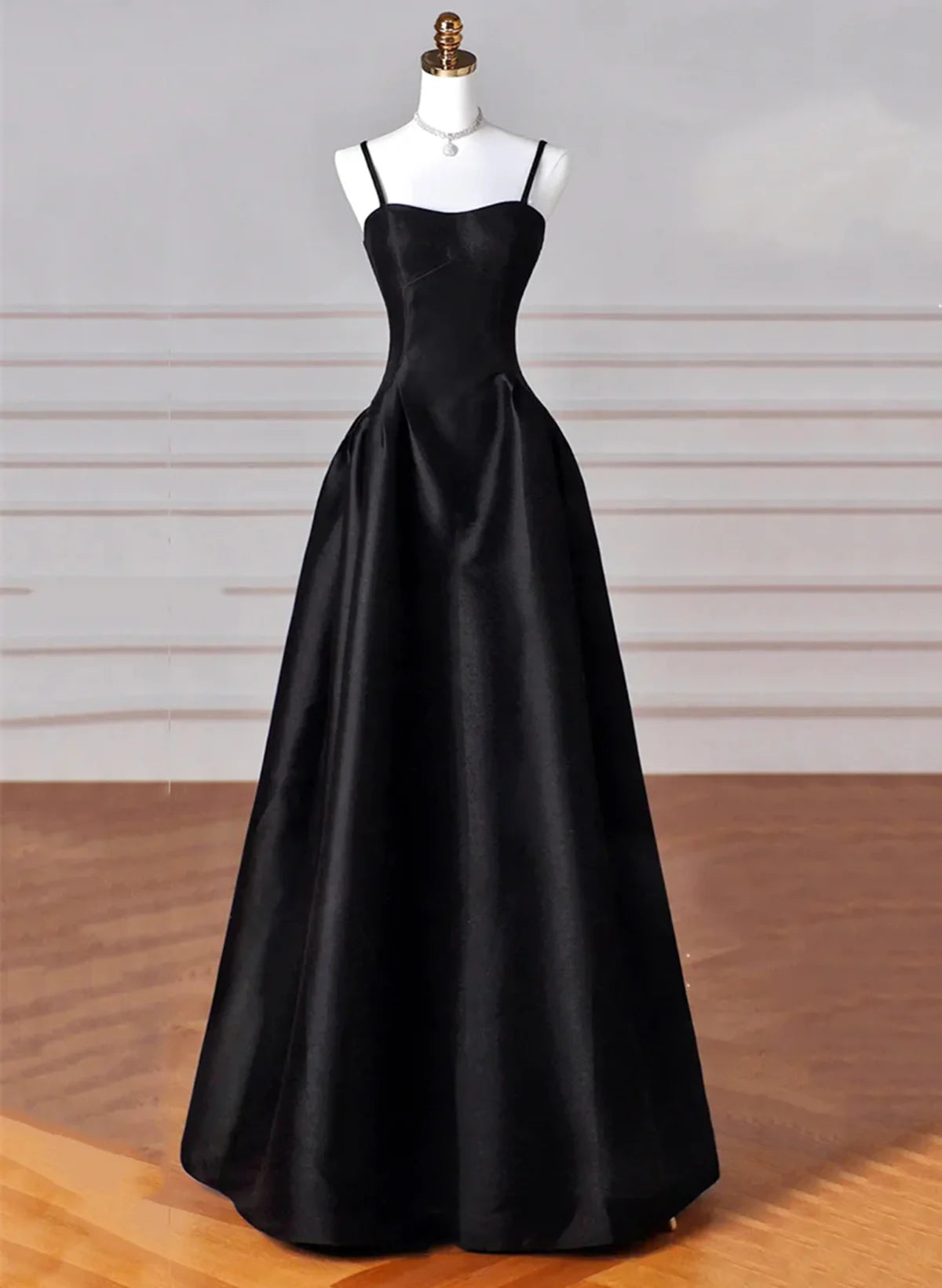 A-line Satin Black Long Full Of Charm Prom Dress