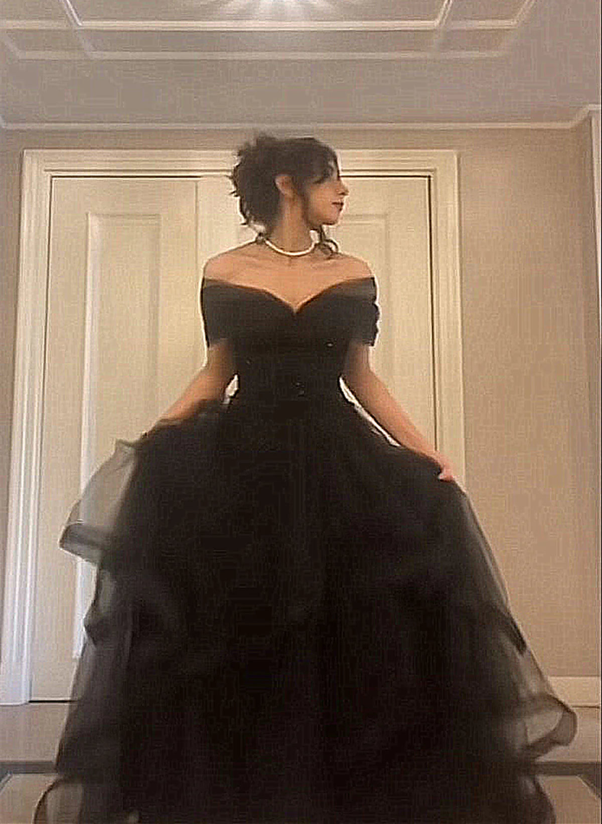 Black Off Shoulder Sweetheart Tulle Full Of Charm Prom Dress