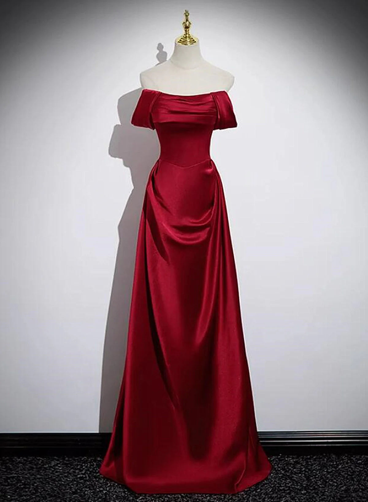 A-line Sleeveless Wine Red Satin Full Of Charm Prom Dress