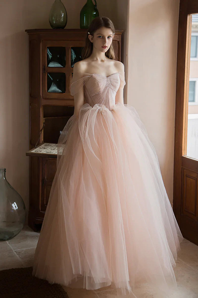 Gorgeous Pink Tulle Off Shoulder Full Of Charm Prom Dress