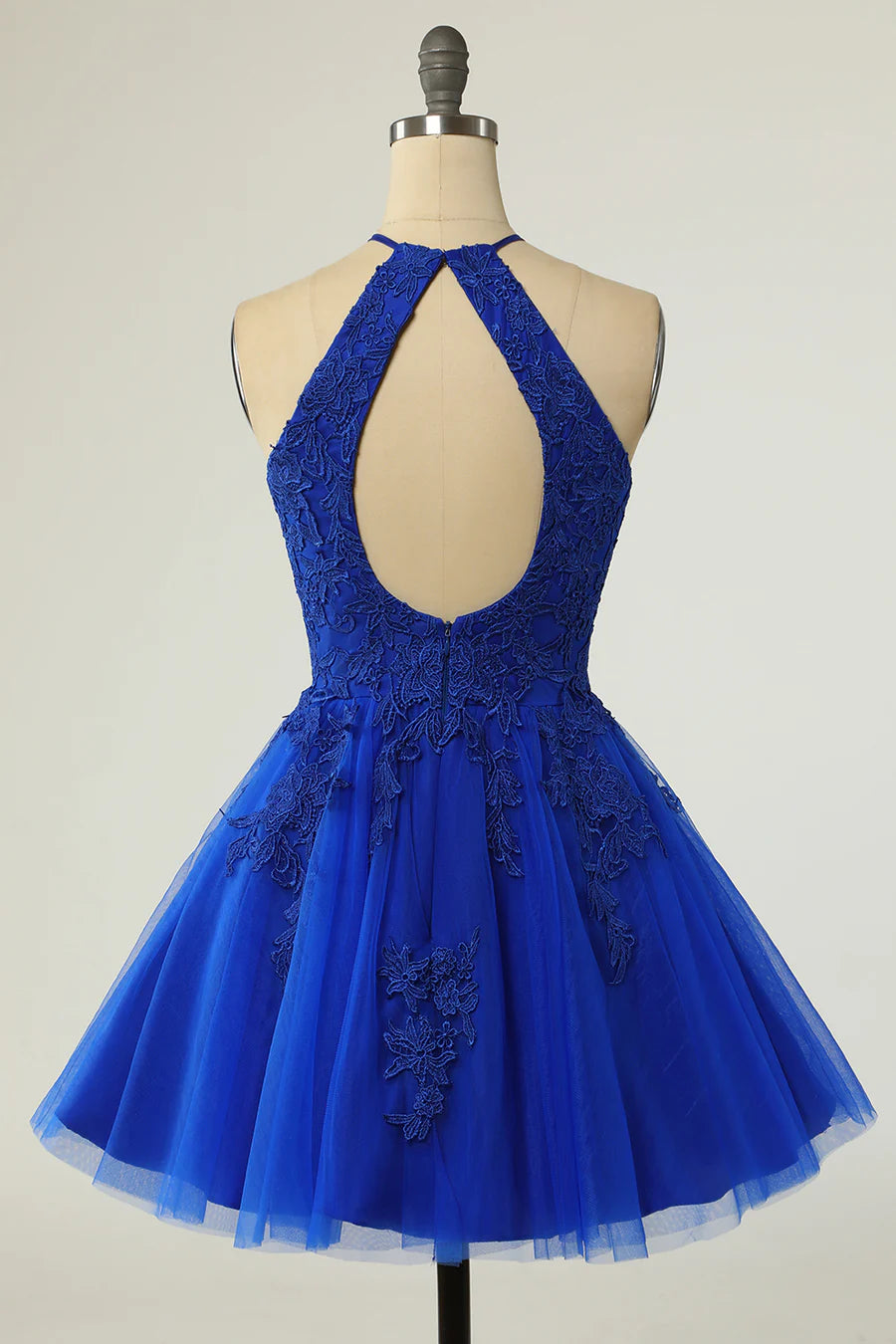Royal Blue Appliques Halter Backless A-Line Short Homecoming Dress