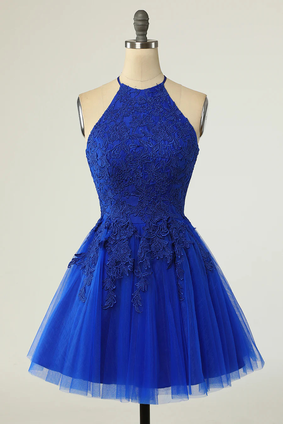 Royal Blue Appliques Halter Backless A-Line Short Homecoming Dress