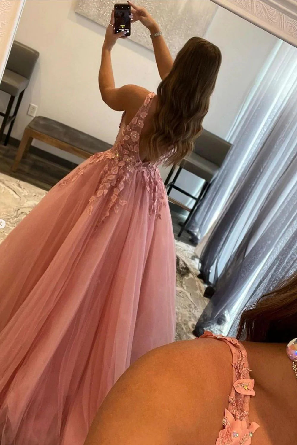 Princess A Line V Neck Pink Long Full Of Charm Prom Dress