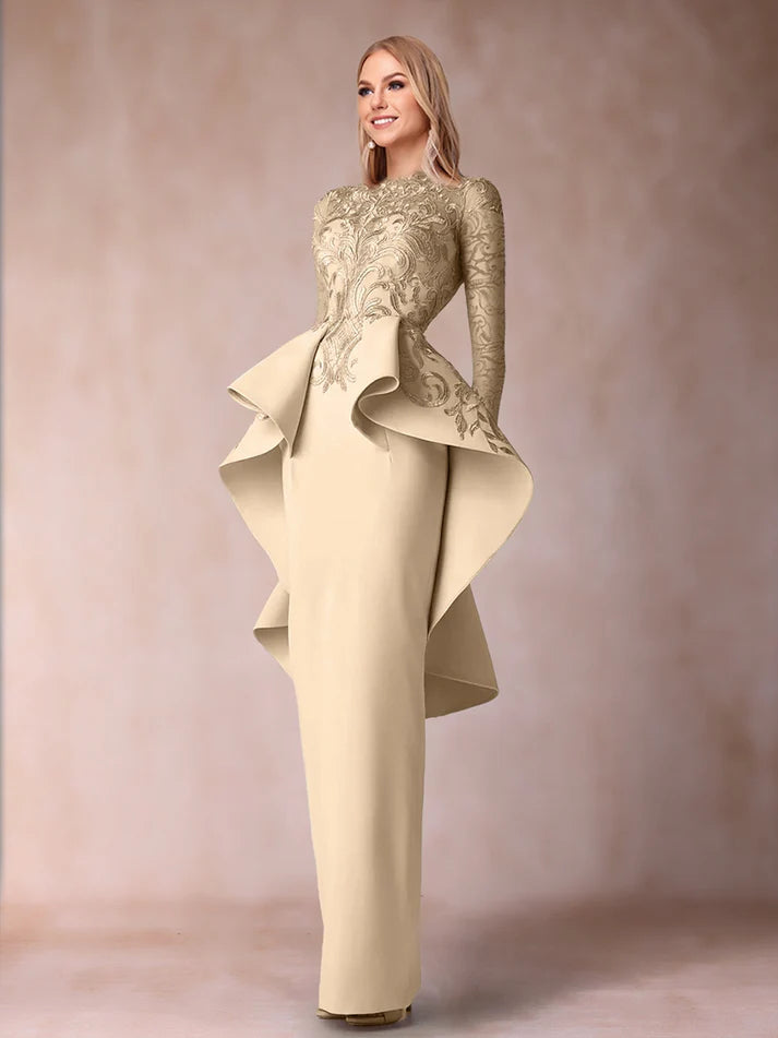 Column Scoop Long Sleeves Retract Your Waist Mother of the Bride Dresses