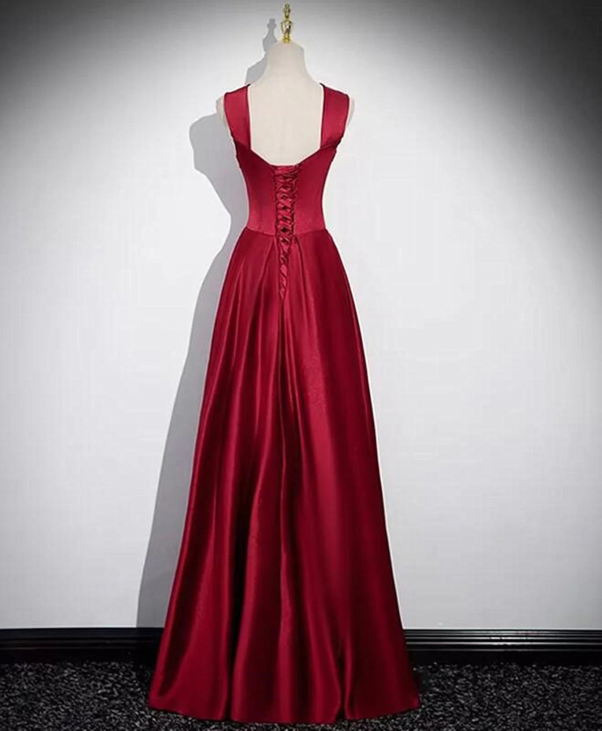 A-line Sleeveless Wine Red Satin Full Of Charm Prom Dress