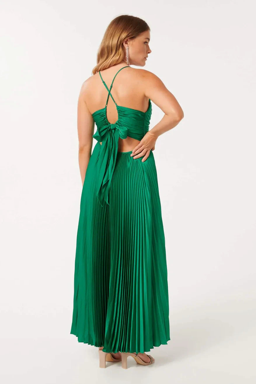 Chic A Line Halter Neck Green Formal  Long Prom Dress