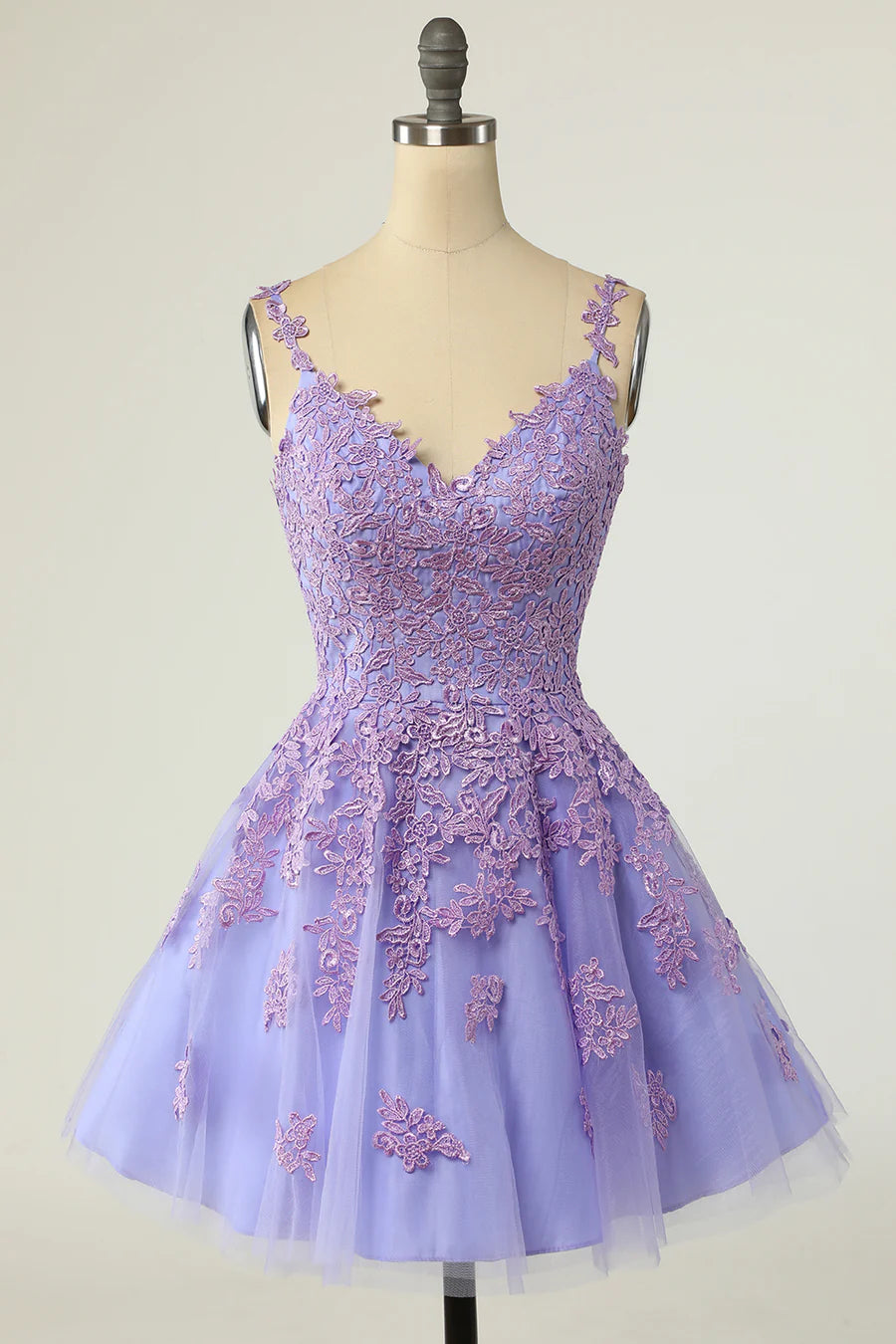 Lavender Appliques V-Neck A-Line Short Unique Design Homecoming Dress