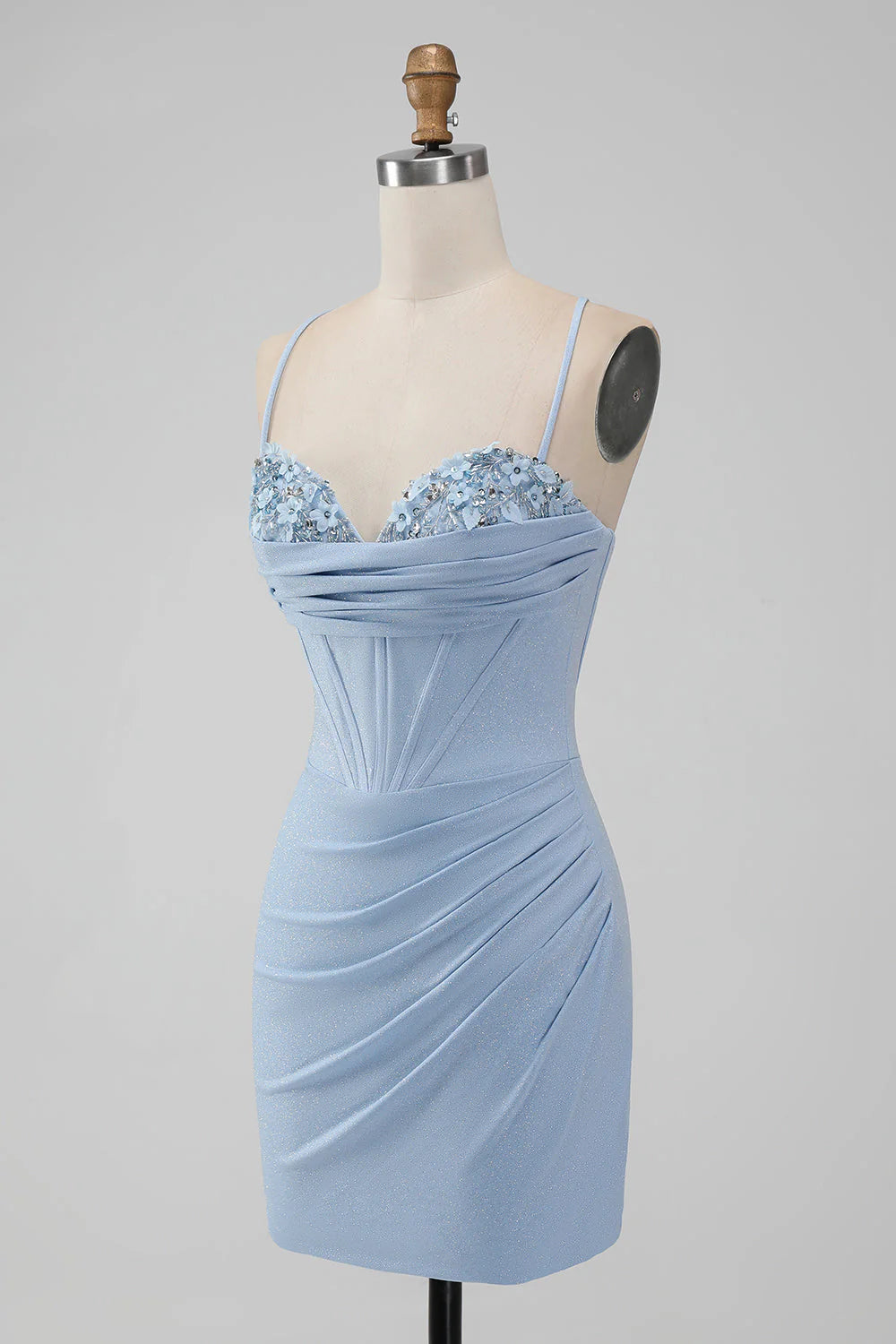 Light Blue Bodycon Corset Spaghetti Straps Short Full Of Charm Homecoing Dress