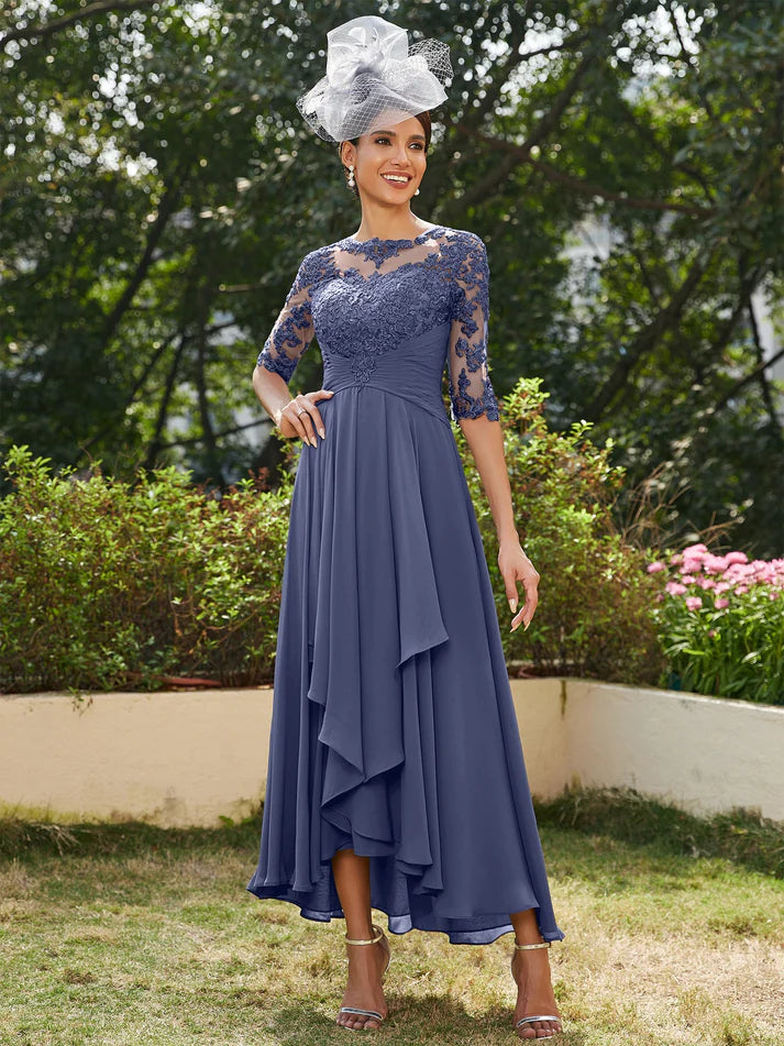 Princess Sheer Neck Half Sleeves Long Mother of the Bride Dresses