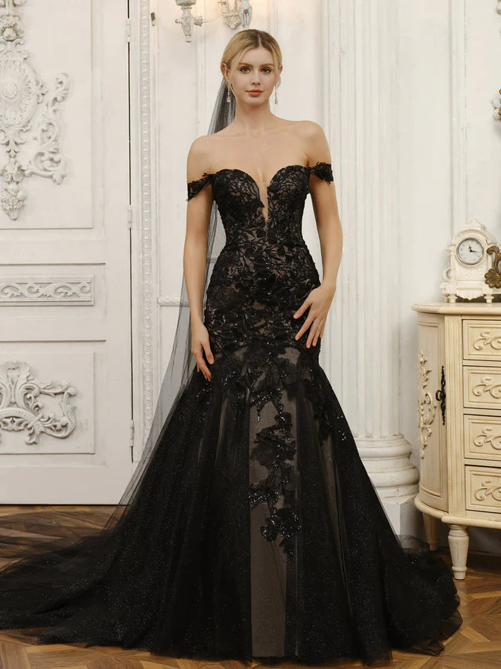 Off-the-Shoulder Tulle Mermaid  Retract Your Waist Full of charm Wedding Dresses