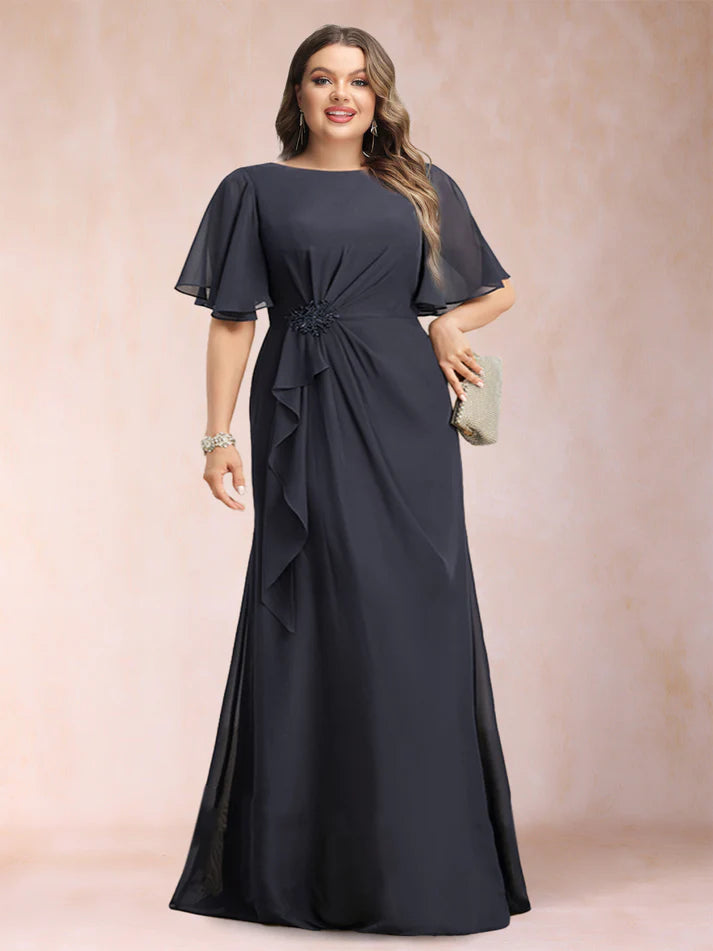 A-Line/Princess Scoop Black Chiffon Plus Size Mother of the Bride Dresses