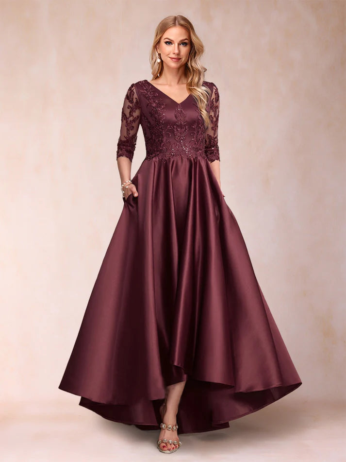 Princess V-Neck 3/4 Sleeves Asymmetrical Mother of the Bride Dresses