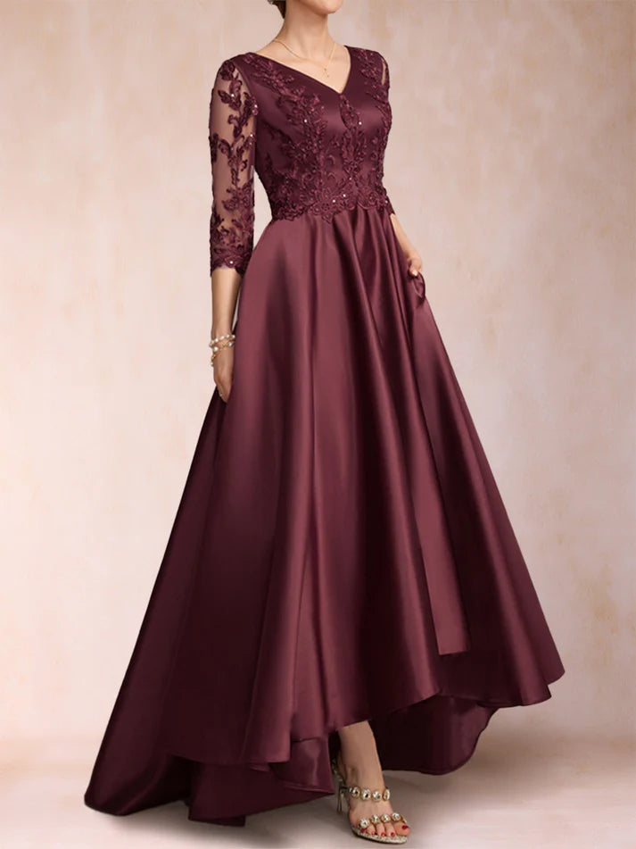 Princess V-Neck 3/4 Sleeves Asymmetrical Mother of the Bride Dresses