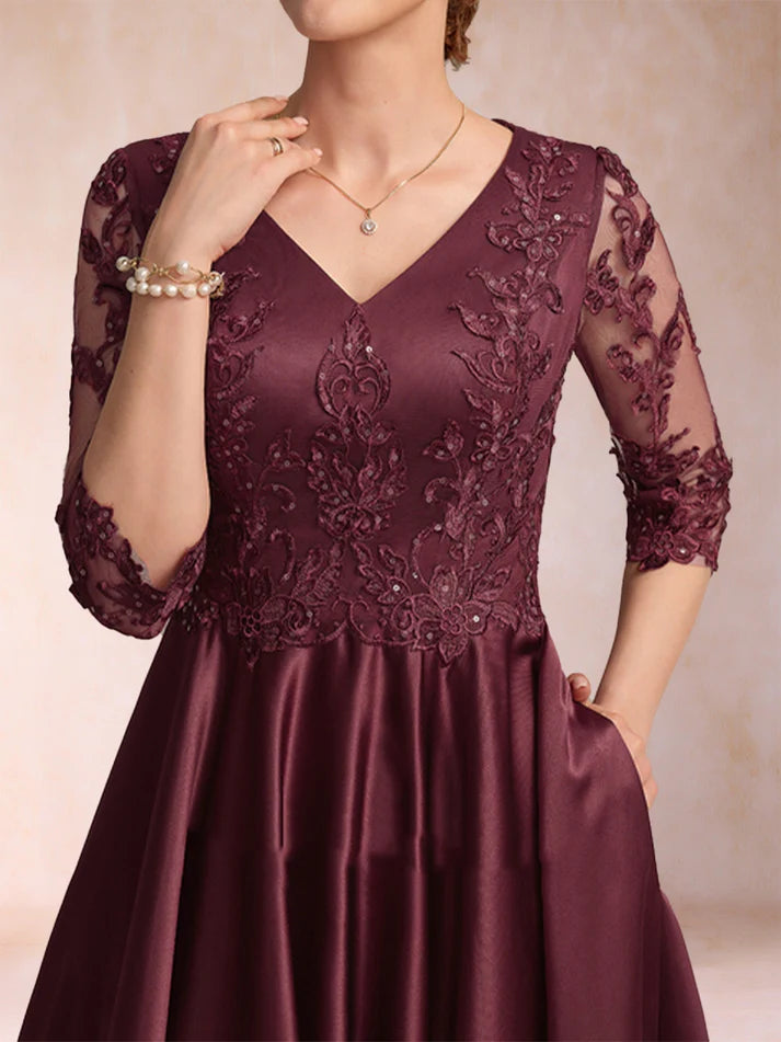 Princess V-Neck 3/4 Sleeves Asymmetrical Mother of the Bride Dresses