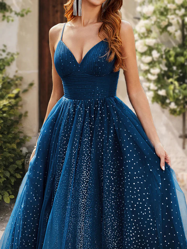 Ball Gown V-Neck Sleeveless Sequins Unique Design Prom Dresses