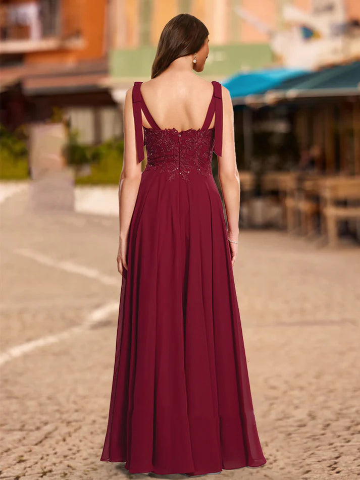 A-Line/Princess Tie Straps Sweetheart Long Prom Dresses