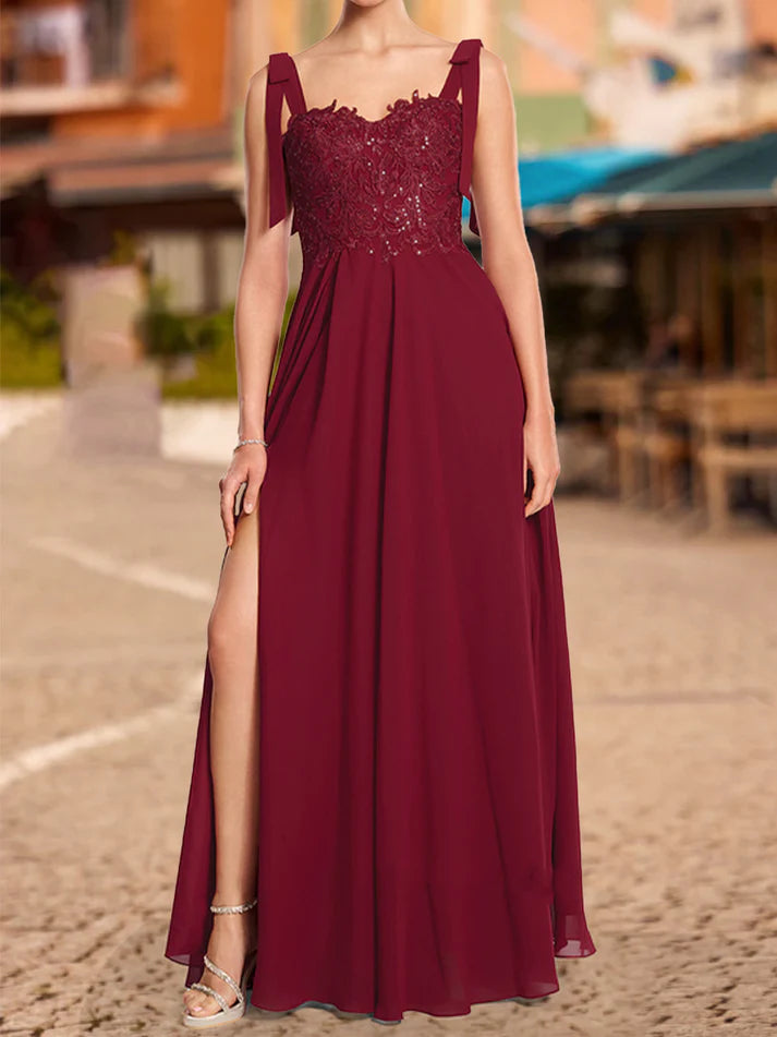 A-Line/Princess Tie Straps Sweetheart Long Prom Dresses