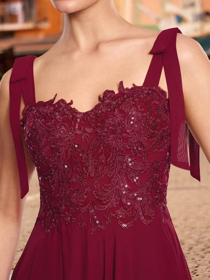 A-Line/Princess Tie Straps Sweetheart Long Prom Dresses