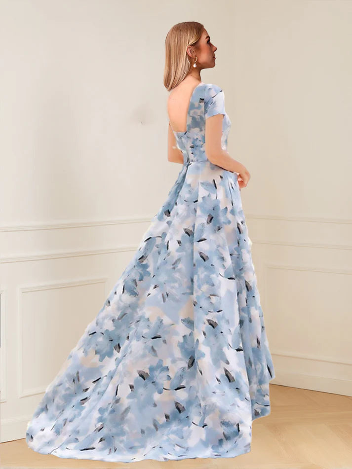 Princess Scoop Short Sleeves Printed Floral Mother of the Bride Dresses