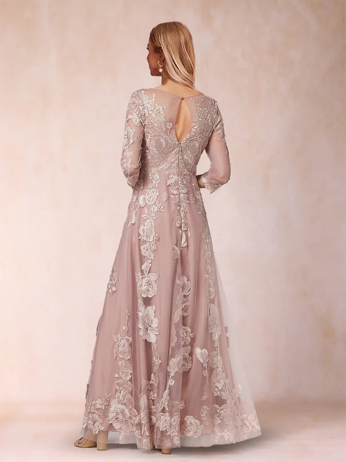 Princess Illusion Scoop Floor-Length 3/4 Sleeves Mother of the Bride Dresses