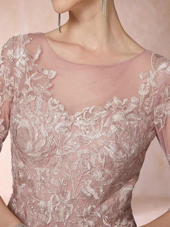 Princess Illusion Scoop Floor-Length 3/4 Sleeves Mother of the Bride Dresses