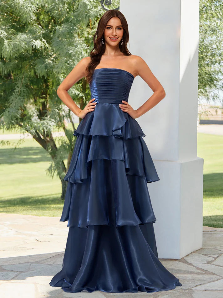 A-Line/Princess Strapless Ruffle Tiered Full Of Charm Prom Dresses