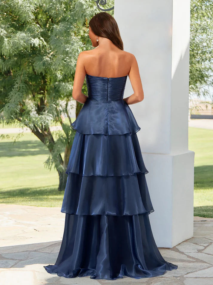 A-Line/Princess Strapless Ruffle Tiered Full Of Charm Prom Dresses