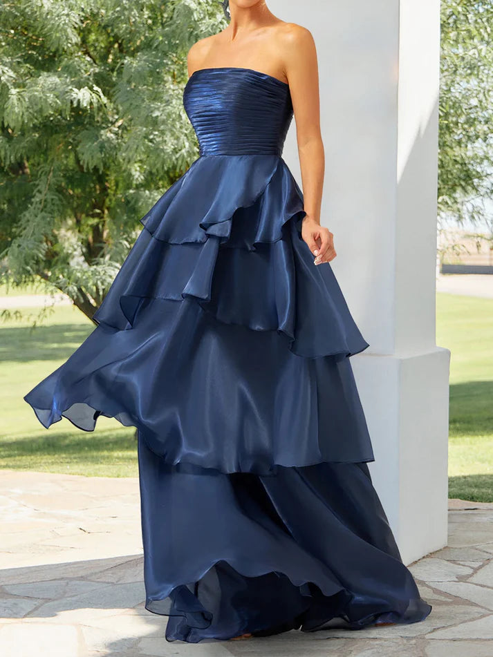 A-Line/Princess Strapless Ruffle Tiered Full Of Charm Prom Dresses