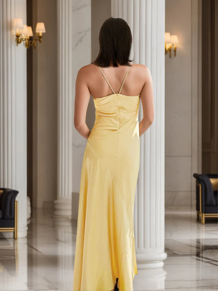 Column Spaghetti Straps Pleated Maxi Dresses Long Party