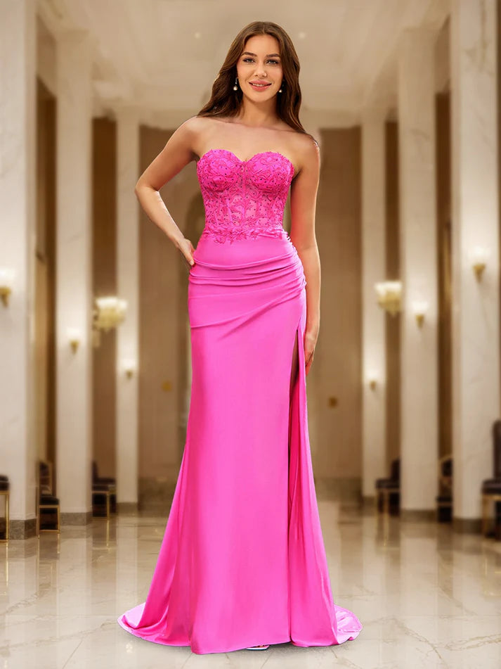 Trumpet/Mermaid Sweetheart Sheer Corset Fitted Party Dresses Long Prom Dresses