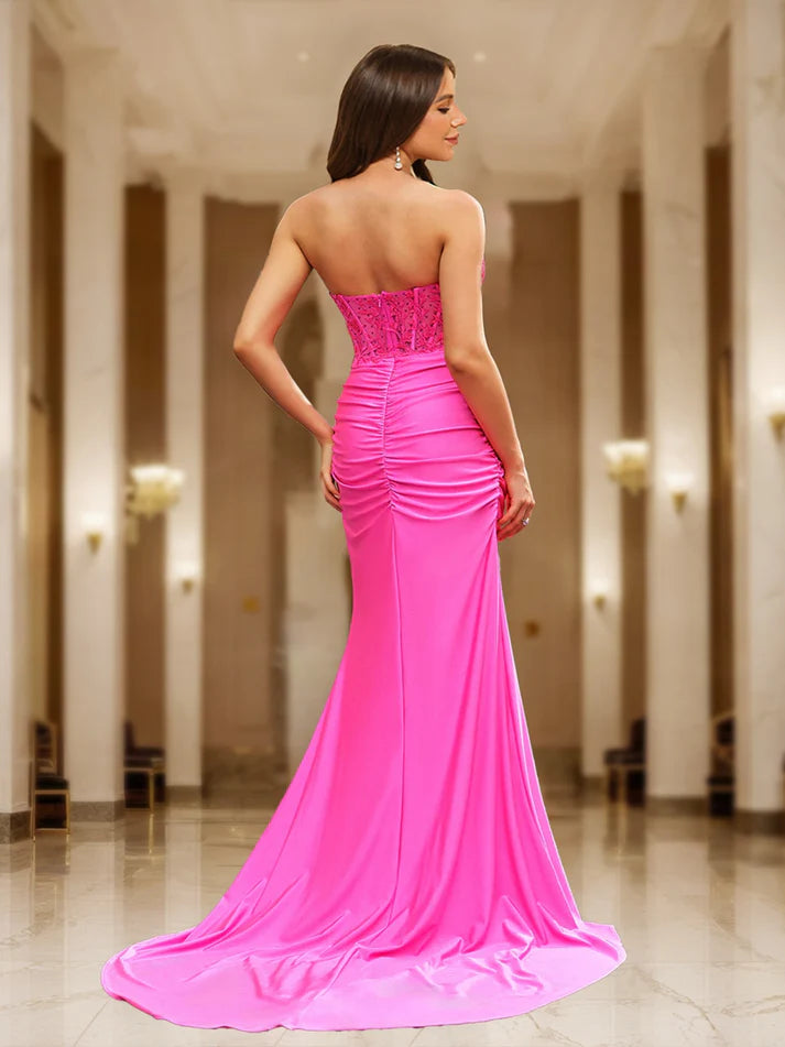 Trumpet/Mermaid Sweetheart Sheer Corset Fitted Party Dresses Long Prom Dresses