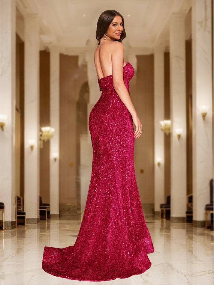 Trumpet/Mermaid Sweetheart Sequin Fitted Party Dresses Long Prom Dresses