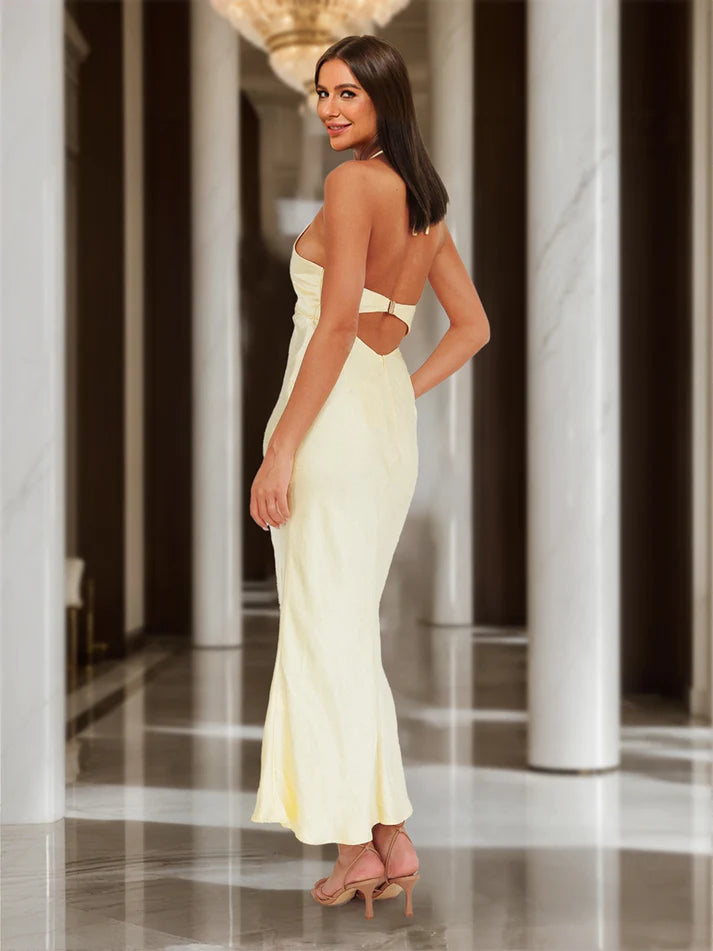Column V-Neck Keyhole Maxi Dresses Long Prom Dresses