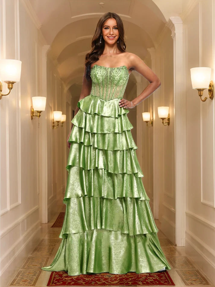 A-Line/Princess Scoop Metallic Layered Full Of Charm Prom Dresses