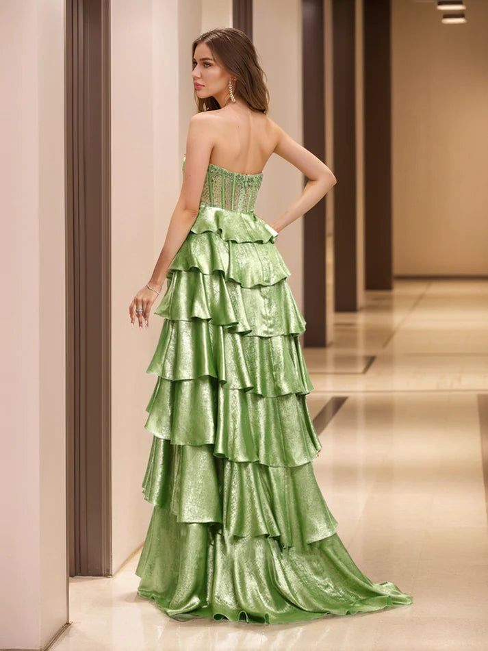 A-Line/Princess Scoop Metallic Layered Full Of Charm Prom Dresses