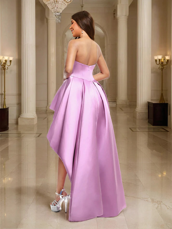 Ball-Gown/Princess Straplesa Asymmetrical Ruffle Satin Prom Dresses